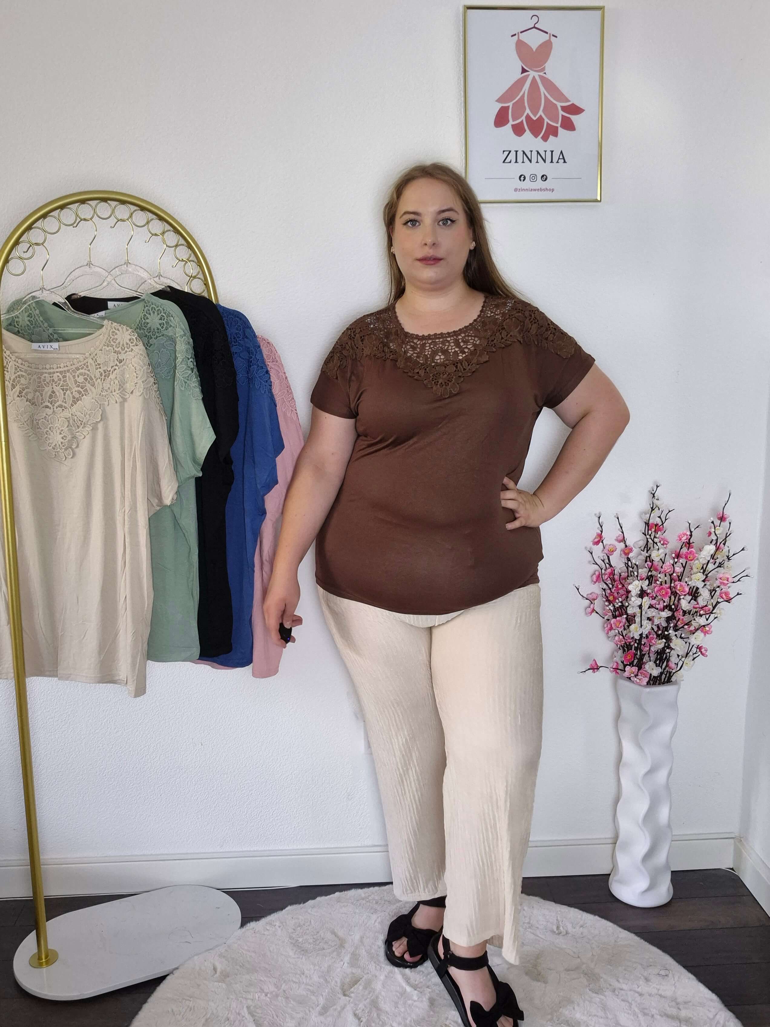 Rose csipkés póló - barna
