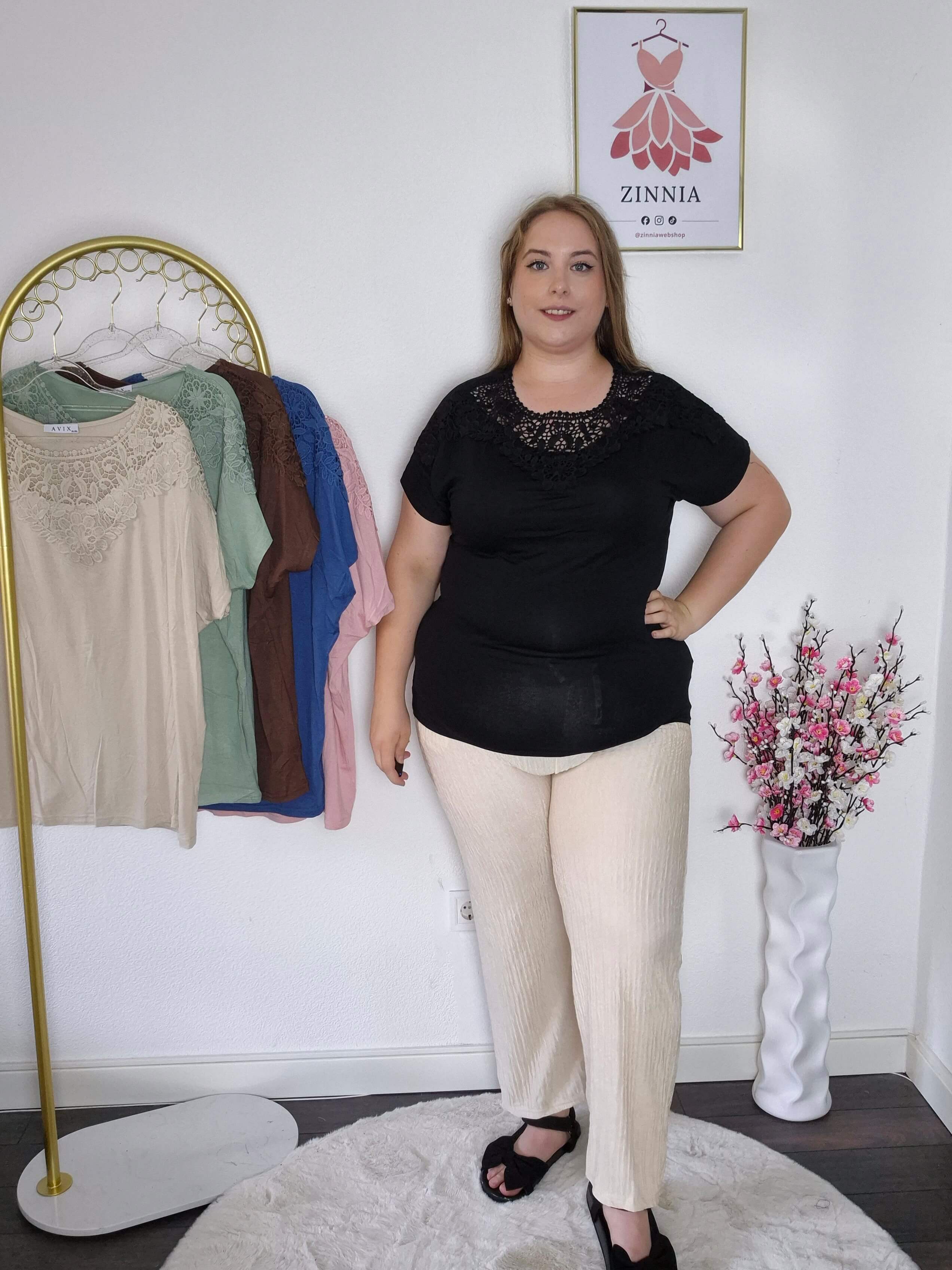 Rose csipkés póló - fekete