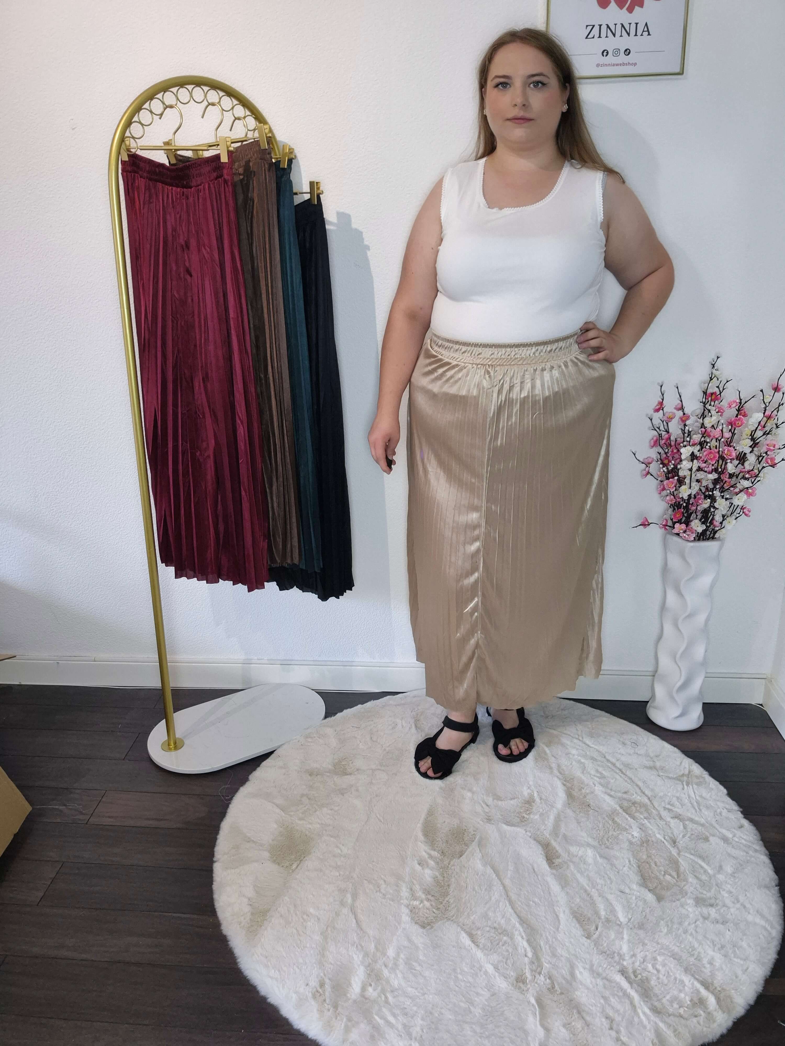 Satin pliszírozott szoknya - beige 